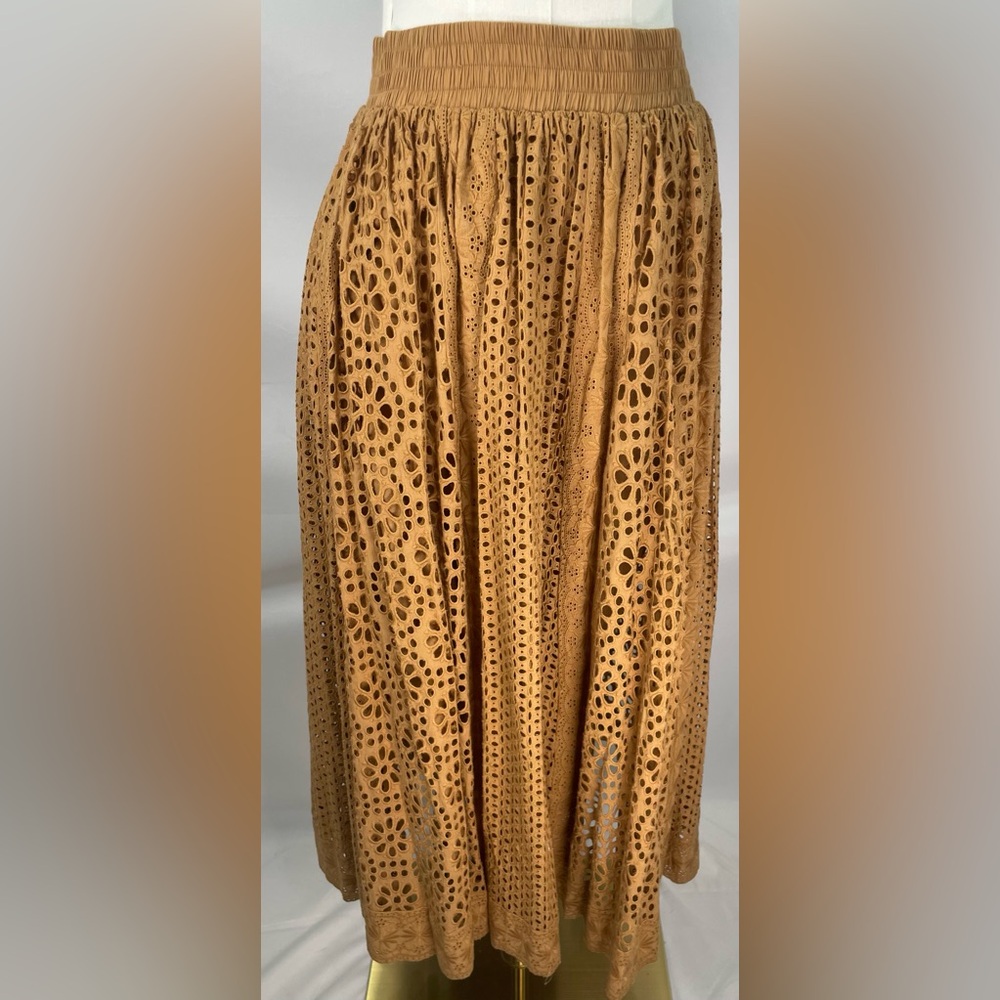 ✨ NWT Alice + Olivia "Melony" Biscuit Brown Eyelet Cotton Maxi Skirt Size 12 ✨
